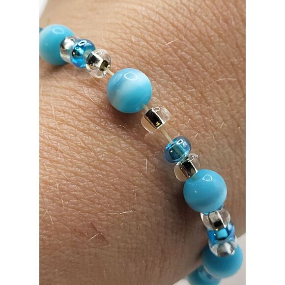 Artisan Blue Tiger's Eye Beaded Bracelet 6in - Picture 4 of 4